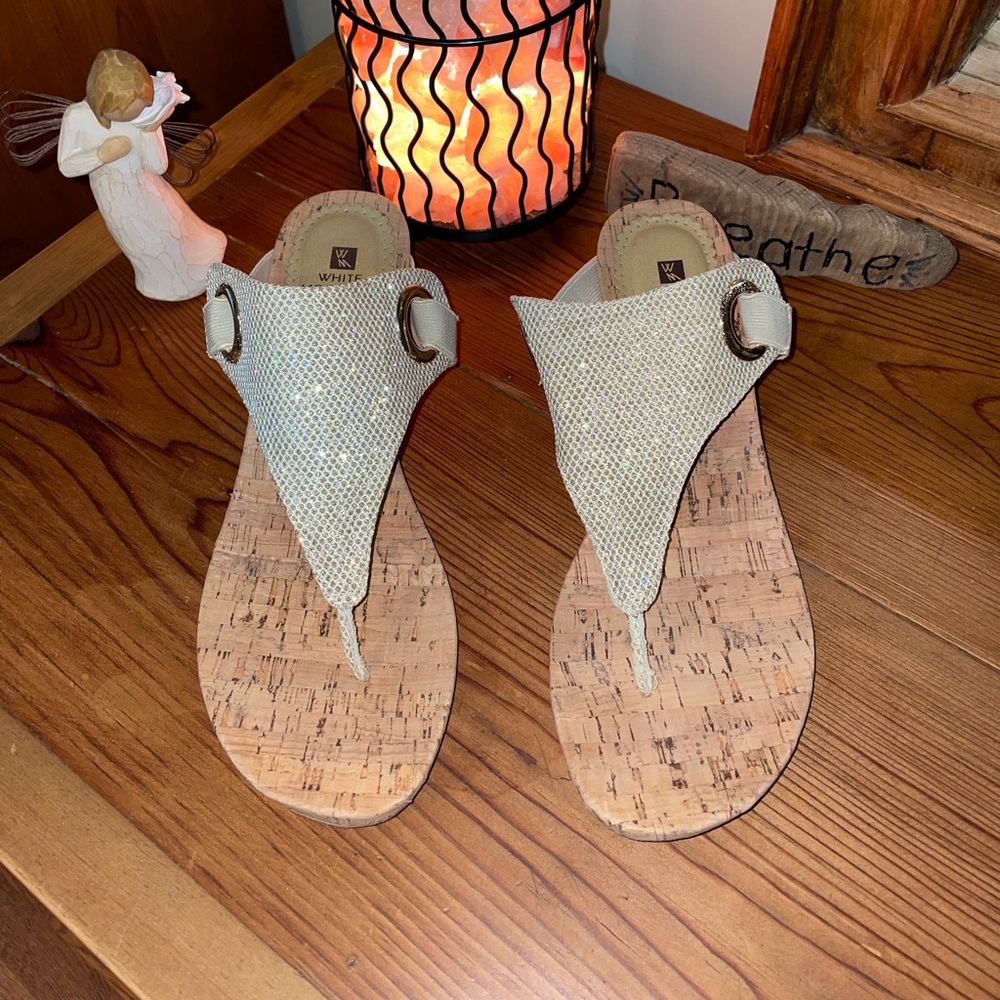 White Mountain Adia Wedge Cork Sparkle Bling Glitz Sandals 9.5